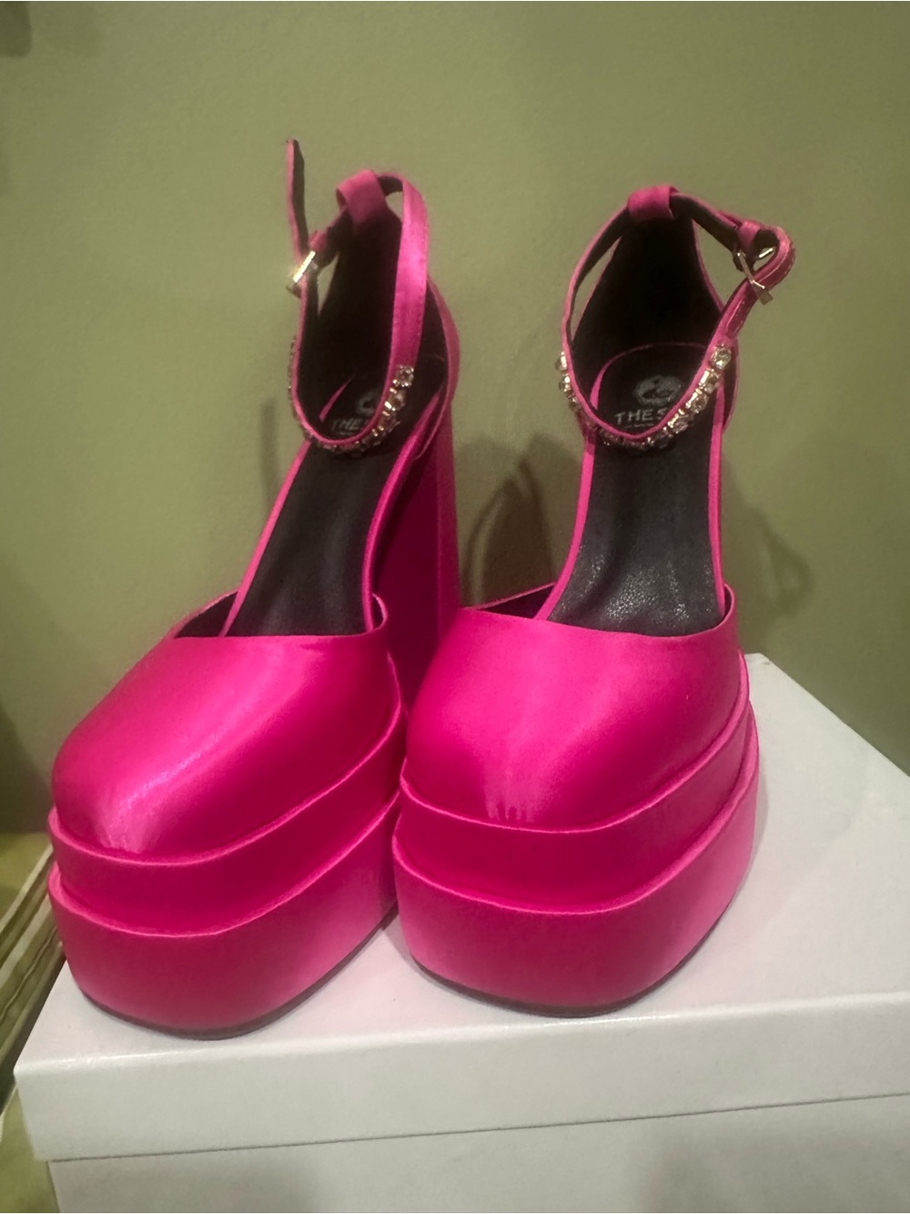 Hot Pink Platform Ankle-Strap Heels